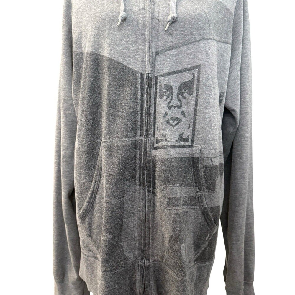 OBEY Y2K Andre Face Graphic Gray Full Zip Hoodie Sweatshirt XL Streetwear - Picture 5 of 9
